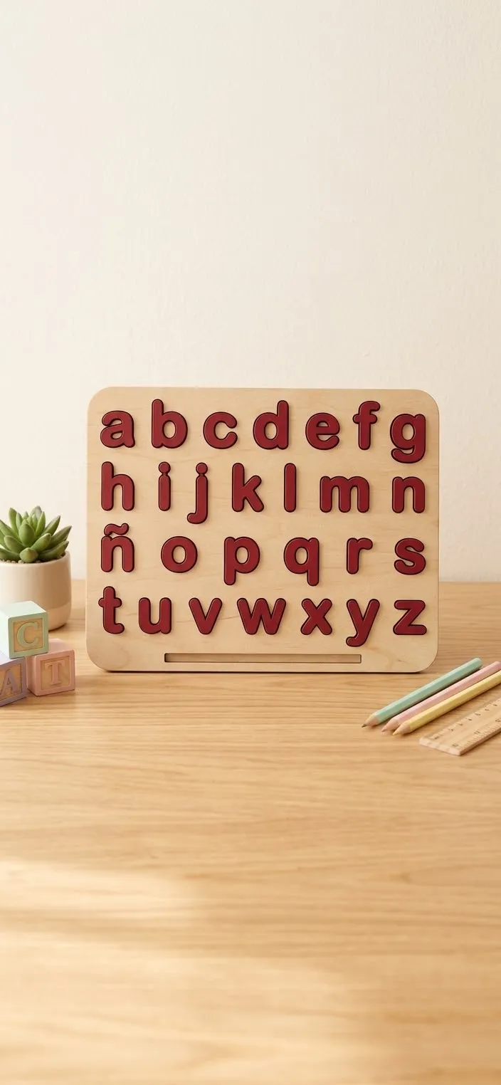 Tablero educativo con letras minúsculas rojas